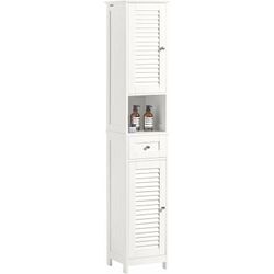 FRG236-W Badezimmer-Hochschrank Badregal Badschrank Badmöbel mit 1 offenem Fach, 1 Schublade und Türen, weiß bht ca: 32X170X30cm - Sobuy