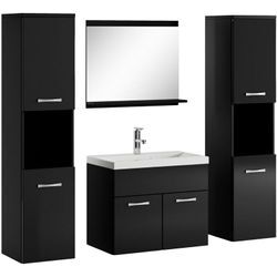 Badplaats - Badezimmer Badmöbel-Set Montreal xl 60cm Waschbecken Schwarz Hochglanz Fronten - Unterschrank Hochschrank Waschtisch Möbel