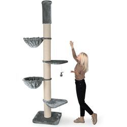 Kratzbaum xxl deckenhoch 250-275 cm Premium Qualität für große Katzen mit Deckenspanner 18 cm Dicke Sisalstämme 45 cm Liegemulde geprüfte E1