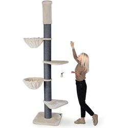 Kratzbaum xxl deckenhoch 250-275 cm Premium Qualität für große Katzen mit Deckenspanner 18 cm Dicke Sisalstämme 45 cm Liegemulde geprüfte E1