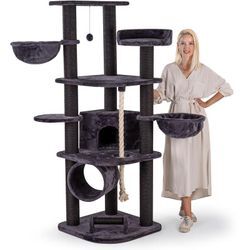 Happypet - Kratzbaum für Katzen groß 181 cm hoch - Stabiler Kletterbaum Katzenbaum, dicke Stämme mit 11 cm, Haus & Spieltunnel, große Liegemulden,