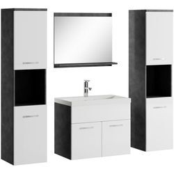 Badplaats - Badezimmer Badmöbel-Set Montreal xl 60cm Waschbecken Grau mit Hochglanz Weiß - Unterschrank Hochschrank Waschtisch Möbel