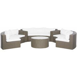 Gartenmöbel Set Braun Rattan u. Aluminium Halbrund Modern 9-Sitzer Sofa mit Couchtisch Kissen Cremeweiß Terrasse Outdoor Lounge Set 6-Teilig