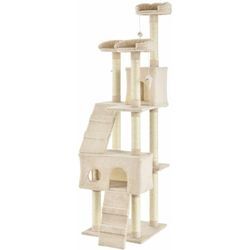 Juskys - Kratzbaum Amy 170 cm hoch – Katzenbaum mit Höhle, Liegeflächen, Leitern & Sisal-Stämme – Stabiler Kletterbaum für Katzen, Beige