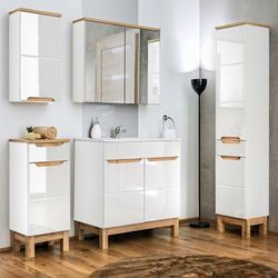 Lomadox - Badezimmer Möbel Set 4-teilig 60 cm inkl. Keramik Waschbecken SOLNA-56 Hochglanz weiß inkl. Standfüßen BxHxT ca.: 110 x 200 x 45 cm - weiß