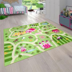 Paco Home - Kinder-Teppich Für Kinderzimmer, Spiel-Teppich Mit Landschaft und Pferden, In Grün ø 200 cm Rund