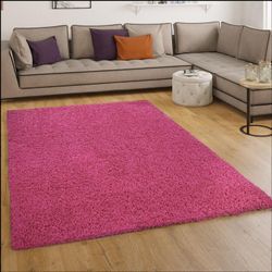 Shaggy Hochflor Langflor Teppich Sky Einfarbig in Pink / Rosa / Fuchsia 150 cm Quadrat - Paco Home