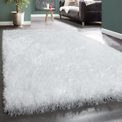 Paco Home - Hochflor Teppich Wohnzimmer Schlafzimmer Shaggy Einfarbig Flauschig Modern Weiß 80x300 cm