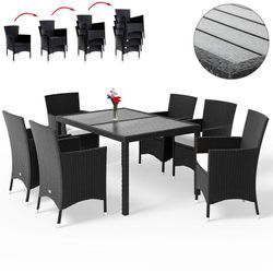 Casaria - Polyrattan Gartenmöbel Set Stühle stapelbar inkl. 7 cm Auflagen wpc Gartentisch Terrasse Balkon Möbel Sitzgruppe Essgruppe Schwarz