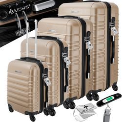 KESSER® 4tlg. Hartschalenkofferset Hartschalenkoffer Reisekoffer Set Reisekofferset Trolley Koffer Inkl. Kofferwaage + Gepäckanhänger Rollkoffer Schloss 4 Rollen ABS-Hartschale Teleskopgriff S-M-L-XL