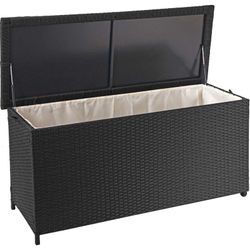 Poly-Rattan Kissenbox HHG 570, Gartentruhe Auflagenbox Truhe Premium schwarz, 63x135x52cm 320l