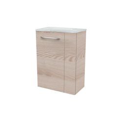 Fackelmann - b. clever sbc Gäste-WC Set 2 Teile – Waschtischunterschrank in Holz Braun mit Waschbecken aus Glas in Weiß – Waschbeckenunterschrank