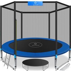 KESSER® - Trampolin TÜV Rheinland GS Zertifiziert Komplettset mit Sicherheitsnetz, Leiter, Randabdeckung & Zubehör Kindertrampolin Gartentrampolin Belastbarkeit 150 kg