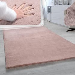 Paco Home - Hochflor Teppich Für Wohnzimmer Softes Kaninchenfell Imitat Kunstfell In Rosa 80x300 cm