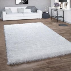 Paco Home - Hochflor-Teppich, Shaggy Für Wohnzimmer, Mit Glitzer-Garn, Einfarbig In Weiß 120x160 cm