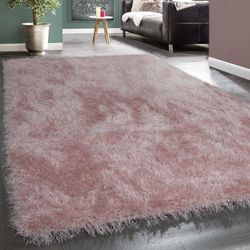 Paco Home - Hochflor Teppich Wohnzimmer Schlafzimmer Shaggy Einfarbig Flauschig Modern Rose 80x300 cm