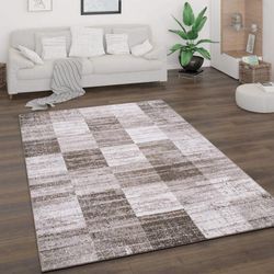 Teppich Wohnzimmer Kurzflor Vintage Abstrakt Modern Geometrisch Rautenmuster 160x220 cm, Braun - Paco Home