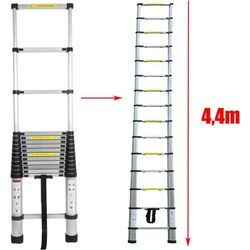 Dayplus - 4,4M leiter Alu-Teleskopleiter Aluminium Klappleiter Rutschfester Sicher Aluleiter Mehrzweckleiter Stehleiter Ausziehleiter Tragbar Leichte