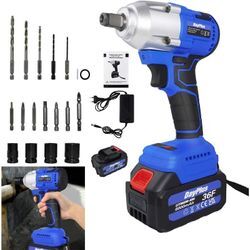 Day Plus - Akku-Schlagschrauber 1/2 Zoll, 420N.m Max Drehmoment, bürstenlose Power Impact Gun, 6.0Ah Li-Ionen-Batterie mit Schnellladegerät, 4Pcs