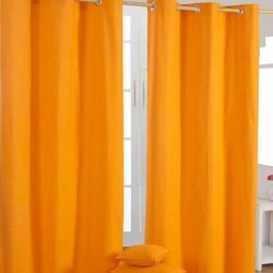 Gardinen mit Ösen unifarben orange 2er Set 100% Baumwolle, 137x117 cm - Homescapes