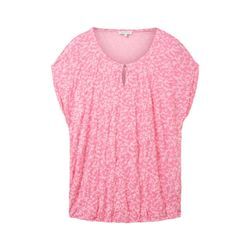 Große Größen: Gecrinkeltes Shirt mit Minimalprint, gekräuselter Saum, pink bedruckt, Gr.54