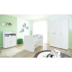 nonjoo. Babyzimmer Lunis Set 7: best. aus Babybett, Kommode, Wickelaufsatz, Wandboard und Kleiderschrank 3-trg.