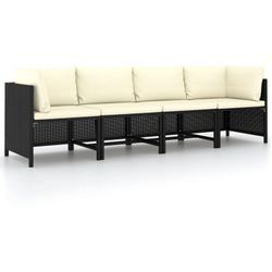 4-Sitzer-Gartensofa Gartenmöbel - Gartenbank mit Auflagen Schwarz Poly Rattan BV418001 Bonnevie