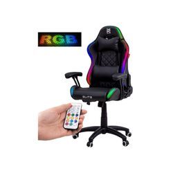 ELITE Gaming-Stuhl für Kinder PULSE, ergonomisch, bis 120kg, verstellbare Höhe, Wippmechanik, Kissen (Schwarz/Weiß RGB)