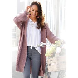 LASCANA Longstrickjacke pink Gr. 32/34 für Damen. Mit ohne Ausschnitt. Figurumspielend