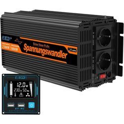 Wechselrichter 2500w Reiner Sinus Spannungswandler 12v 230v lcd 2X usb und Fernbedienung wandler 2500w und kurzfristige Spitze 5000w Inverter - Edecoa