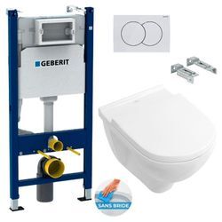 WC-Pack Duofix Vorwandelement + Villeroy & Boch O.novo Wand-WC ohne Spülrand + Softclose-Sitz + Betätigungsplatte