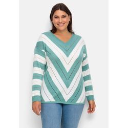 Leichter Strickpullover mit Ajourmuster, mint-weiß, Gr.44