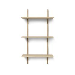 ferm LIVING - Sector Wandregal triple, 54 cm, Eiche / Messing