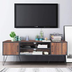 TV-Schrank mit Türen & offenen Regalen, Fernsehschrank mit verstellbarem Regal, Fernsehtisch für Fernseher bis 60 Zoll, für Wohnzimmer, Schlafzimmer,