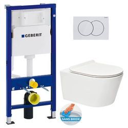 Geberit - WC-Pack Vorwandelement 112cm + sat Brevis Wand-WC Spülrandlos + ultradünner WC-Sitz, Softclose + Bätetigungsplatte