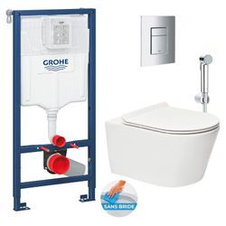 Grohe - WC-Pack Vorwandelement Rapid sl + Brevis Wand-WC ohne Spülrand + Softclose-Sitz + Bidetbrause + Betätigungsplatte