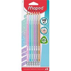 maped Black Peps Bleistifte HB farbsortiert und Glitzer mit Radierer, 6 St.