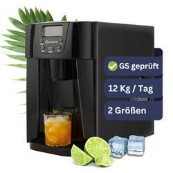 Sommertal Eiswürfelmaschine mit Kaltwasser-Funktion EM12E - Ice Maker mit schneller Eisherstellung ab 6 Minuten, 12kg pro Tag, 2 Würfelgrößen, Timer, autom. Abschaltung ?? Eiswürfelbereiter klein