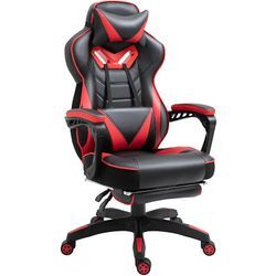 Vinsetto Ergonomischer Bürostuhl, Gaming Stuhl, Drehstuhl mit einziehbare Fußstütze und verstellbarer Rücken Schaumstoff+PU-Leder+Metall,