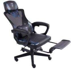 Gaming Stuhl im modernen Racing-Design mit einklappbarer Fußstütze - Gaming Chair mit flexiblen Armlehnen - ergonomischer Gaming Schreibtischstuhl