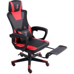 Gaming Stuhl im modernen Racing-Design mit einklappbarer Fußstütze - Gaming Chair mit flexiblen Armlehnen - ergonomischer Gaming Schreibtischstuhl