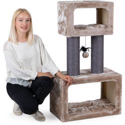 Happypet - Kratzbaum 'Tommy' Grosse Katzen Stabil 109 cm - Premium Qualität, 600g Plüsch, dicke Stämme 12 cm, Große Liegefläche, Massiv