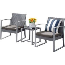 Lois Poly Rattan Sitzgruppe Gartenmöbel Garnitur Tisch Sessel Set Grau - Svita