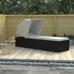 Maisonchic - Gartenliege Sonnenliege Relaxliege für Garten, Balkon und Terrrasse mit Sonnenschutz und Auflagen Poly Rattan Cremeweiß DE48027