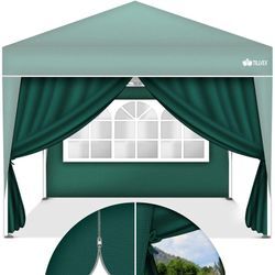 2X Seitenwand grün für Pavillon 3x3m & 3x6m Faltpavillon Seitenteile wasserabweisend Seitenfenster & Reißverschluss Seitenwände für Gartenzelt