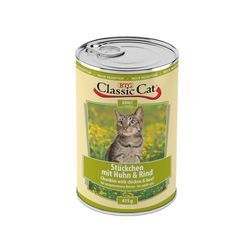 Classic Cat Dose Stückchen mit Huhn & Rind 24 x 415g Katzenfutter