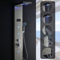 Auralum - Duschpaneel aus Edelstahl led lcd Duschpaneel-System Duschpaneele Multifunktionales Wasserfall Duschsäule mit 3 Massagedüsen für Badezimmer