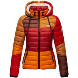 NAVAHOO Damen Steppjacke leichte Übergangsjacke mit Kapuze im Colourblocking Stil Lulana Multikulti