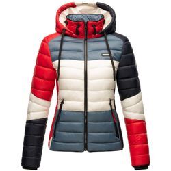 NAVAHOO Damen Steppjacke leichte Übergangsjacke mit Kapuze im Colourblocking Stil Lulana Multikulti