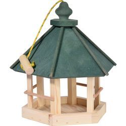 Klassisches Vogelhaus zum Aufhängen, 6-eckiges Futterhaus mit Kordel, Kiefer, Grün